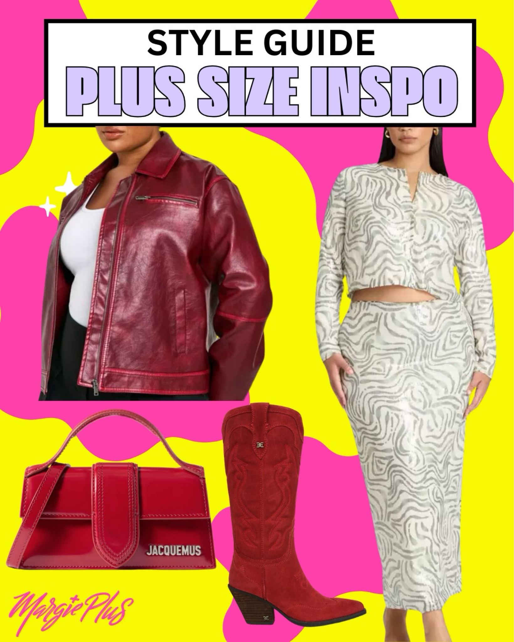 PLUS SIZE Style Inspo today with this two piece set from #eloquii ! Jazzing it up with a pop of red leather and love the wide calf red boots! 