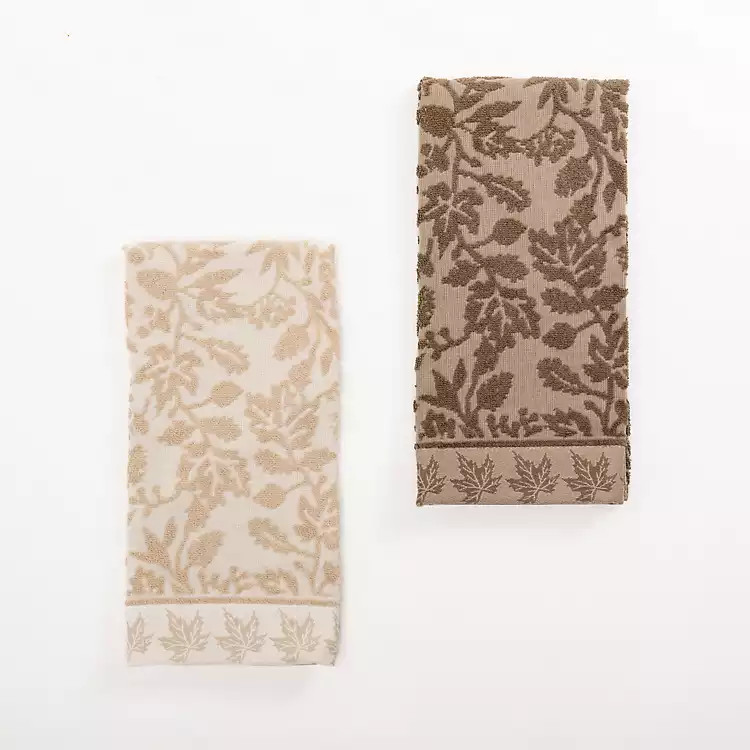 New! Neutral Harvest Leaves 2-pc. Kitchen Towel Set | Kirkland's Home