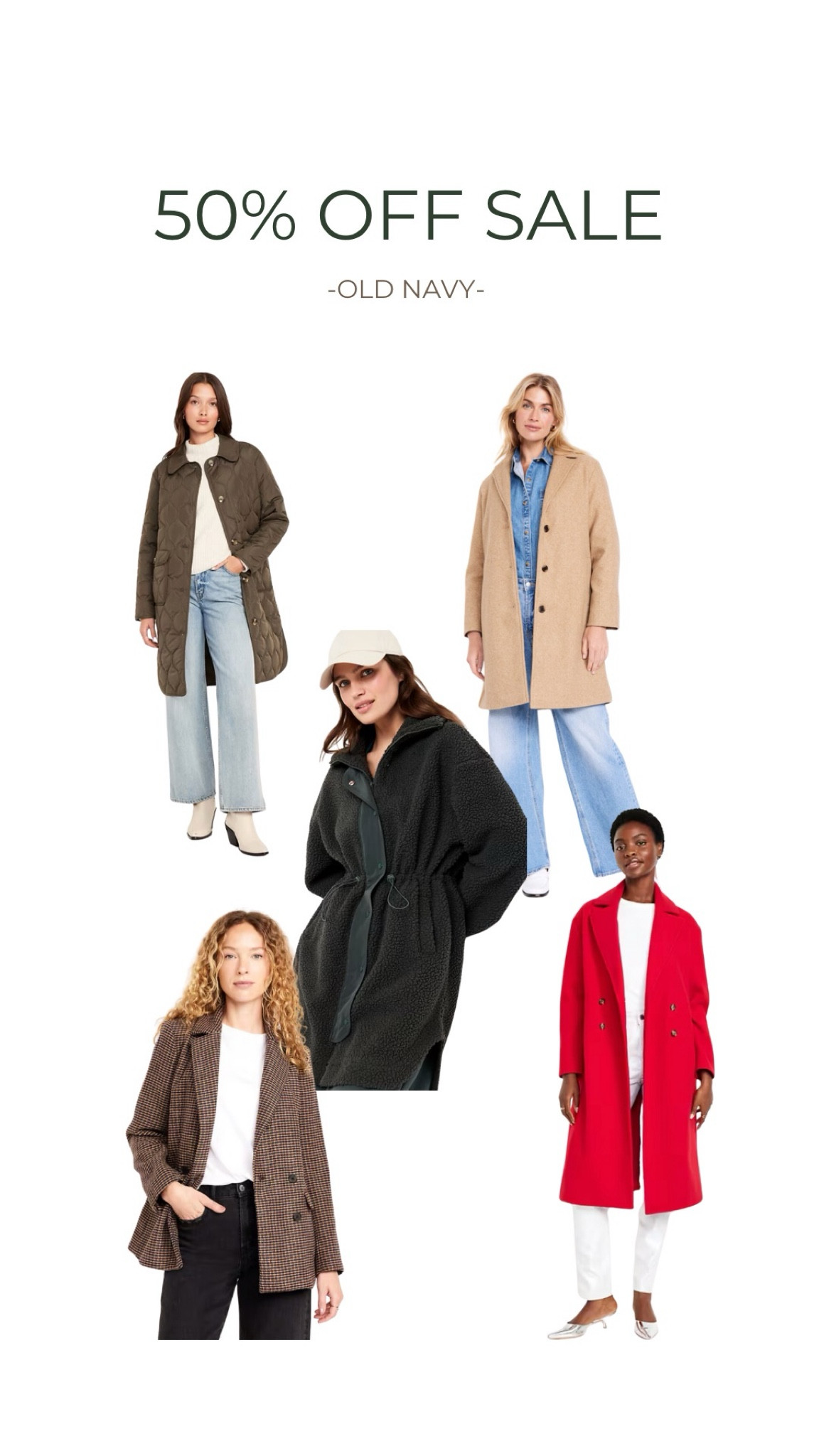 50% off sale on EVERYTHING at Old Navy. My favorite time to grab jackets and coats. 

#LTKSaleAlert