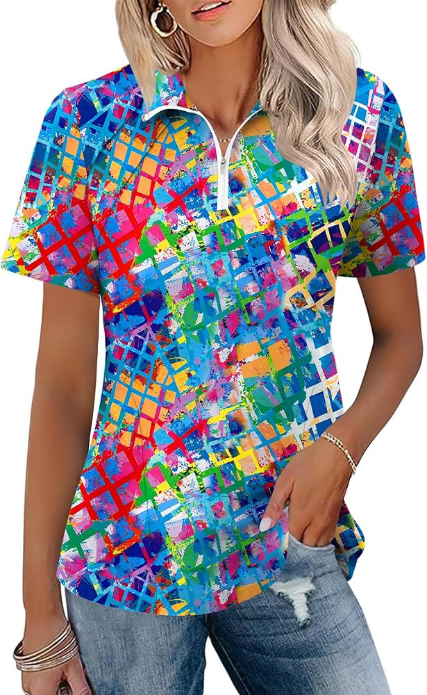 LOMON Womens Golf Polo Shirt Summer Short Sleeve Quarter Zip Outfit | Amazon (US)