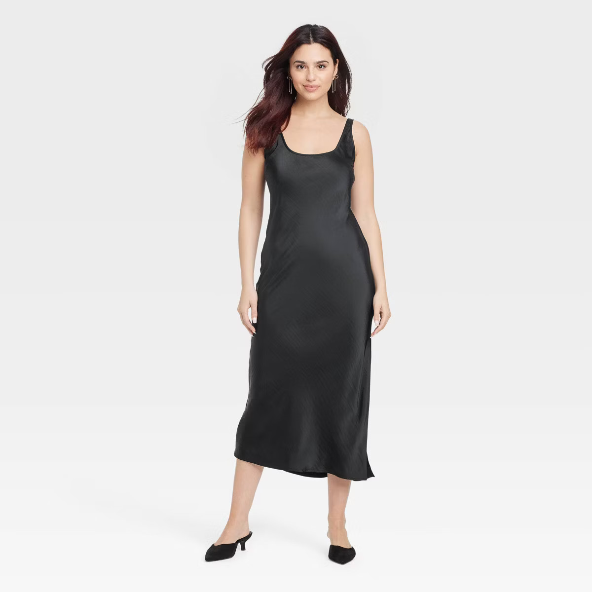 Women's Maxi Slip Dress - A New Day™ Black M: Recycled Polyester, Lightweight Satin, Sleeveless... | Target