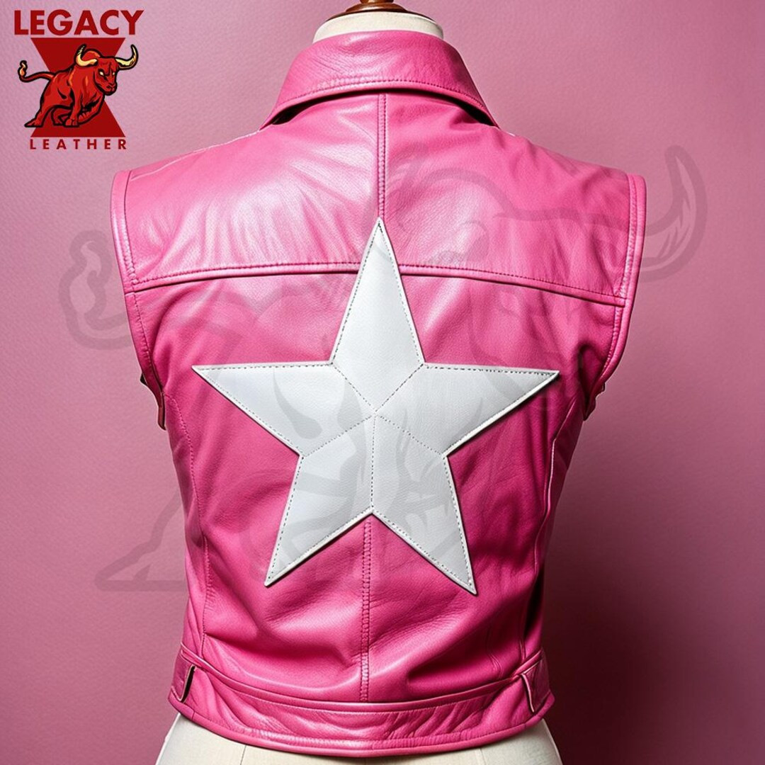 Pink Star Cosplay Leather Vest, Star Design for Riders, Leather Biker Vest, Special Gift for Cost... | Etsy (US)