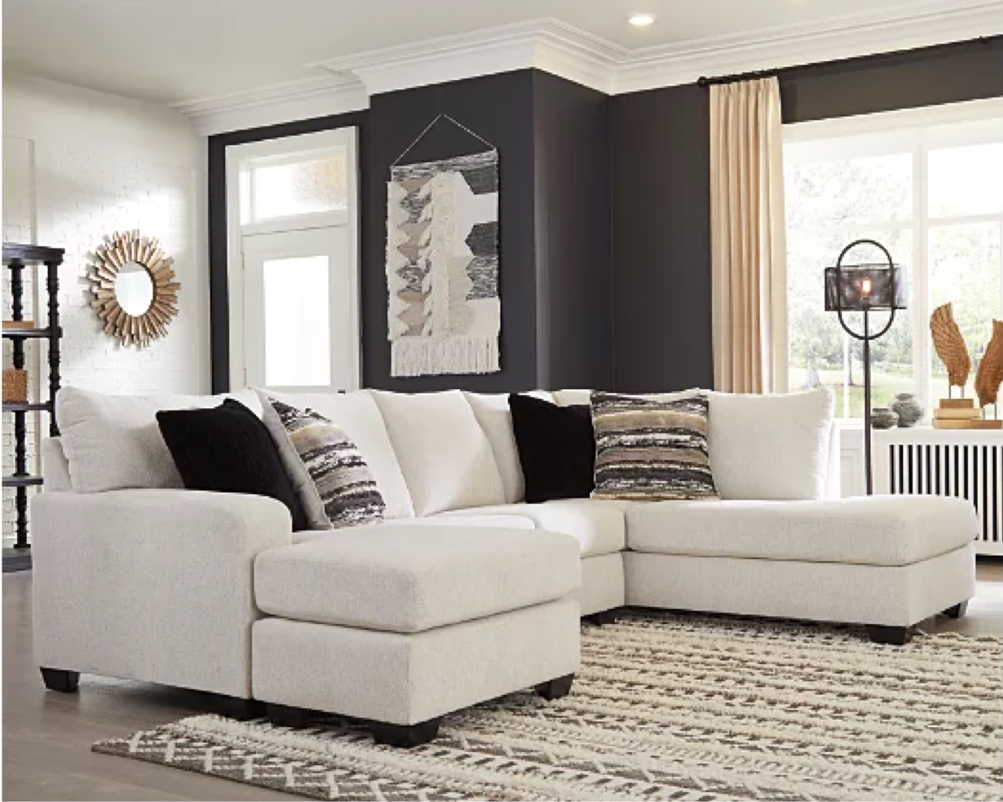 Let it snow. Doubling your pleasure with a double chaise configuration for ultimate indulgence, the Cambri sectional in a snow-tone neutral invites you to stretch your style in an easy-elegant way. Whether your aesthetic is urban hip or suburban chic, this posh sectional is sure to look and feel right at home. Wrapped in a chunky heavyweight chenille fabric with a delightful touch, this fashion-forward sectional includes designer throw pillows for a brilliant pop of color and texture. 

#LTKfamily #LTKhome #LTKstyletip