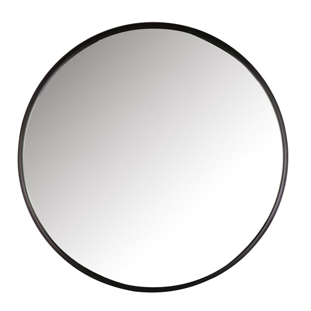 Mirrorize Canada 34"" DIA Black Metal Framed Round Large Mirror | The Home Depot