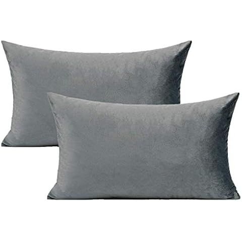 JUSPURBET Dark Gray Decorative Lumbar Velvet Throw Pillow Covers 12x20,Pack of 2 Luxury Soft Soli... | Amazon (US)