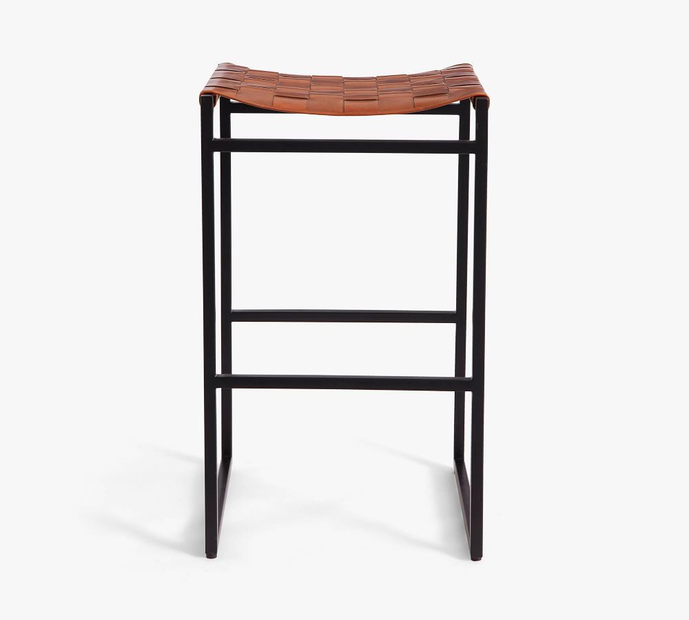 Hardy Woven Leather Backless Bar & Counter Stools | Pottery Barn (US)
