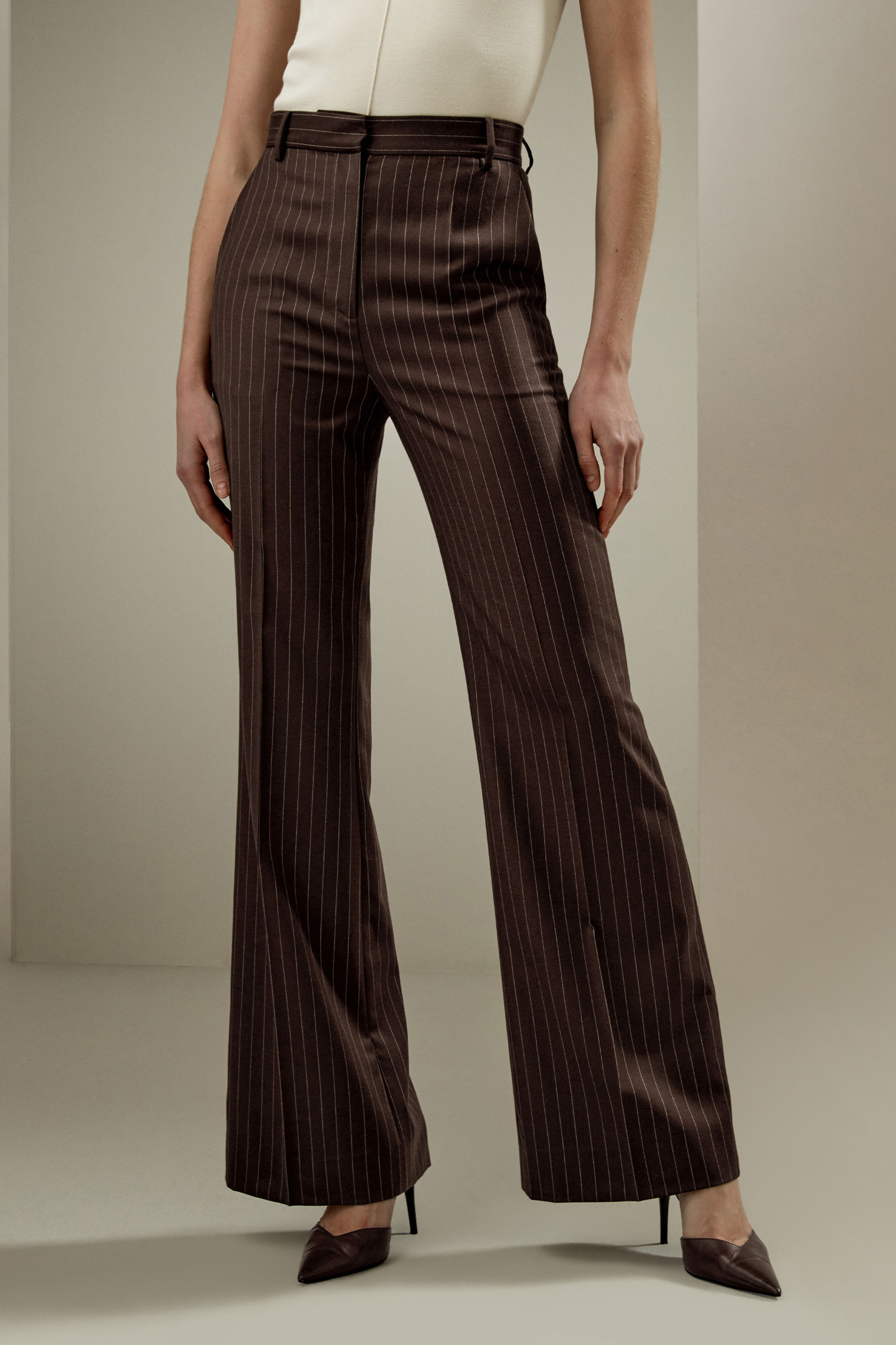 Pinstriped high-rise straight pants | LilySilk