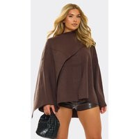 High Neck Long Sleeve Cape Top In Chocolate Brown Knit, Women's Size UK One Size | EGO (UK)
