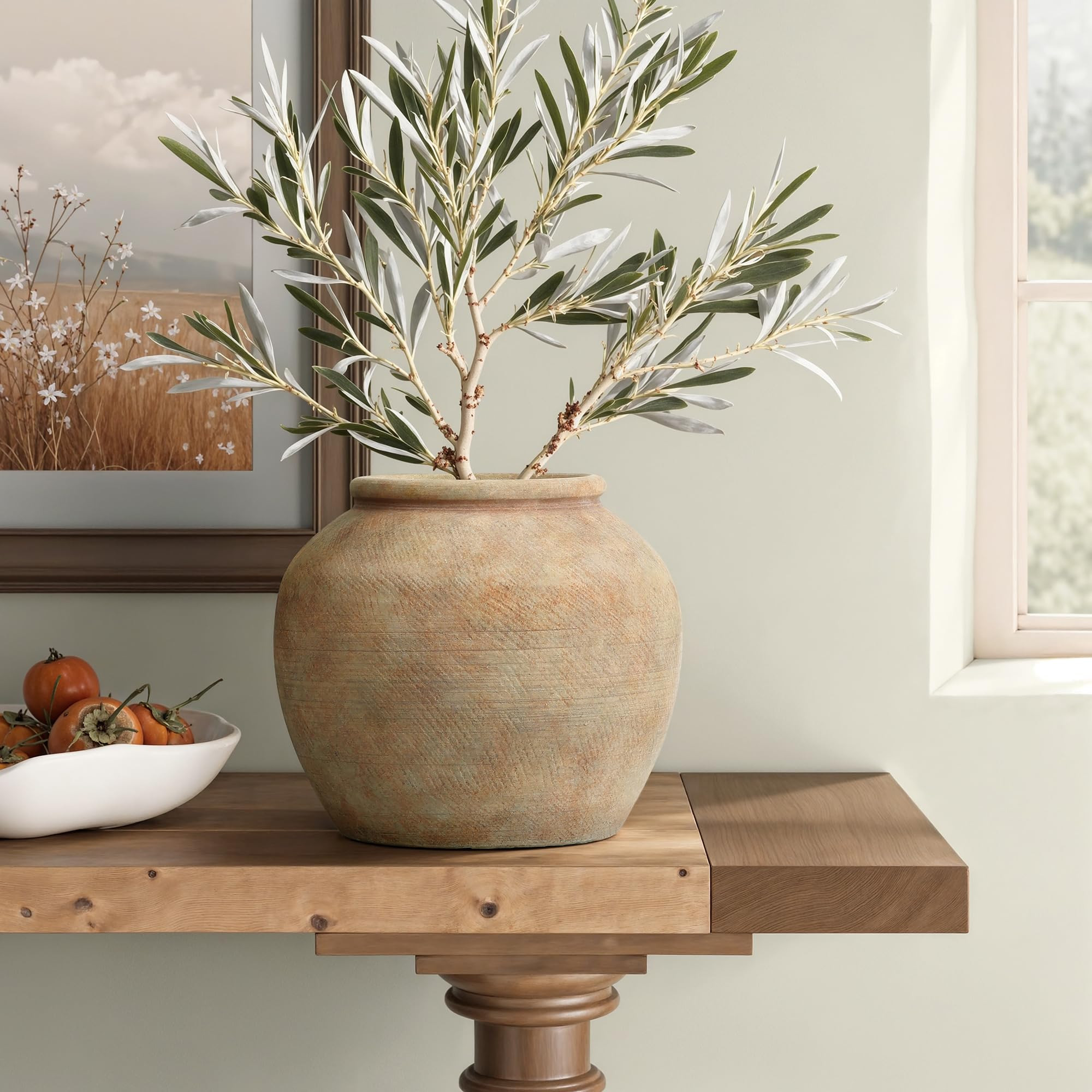 LuxenHome Ceramic Flower Vase, 9" Tall Terracotta Round Vases with Natural Earth Tones, Farmhouse... | Amazon (US)