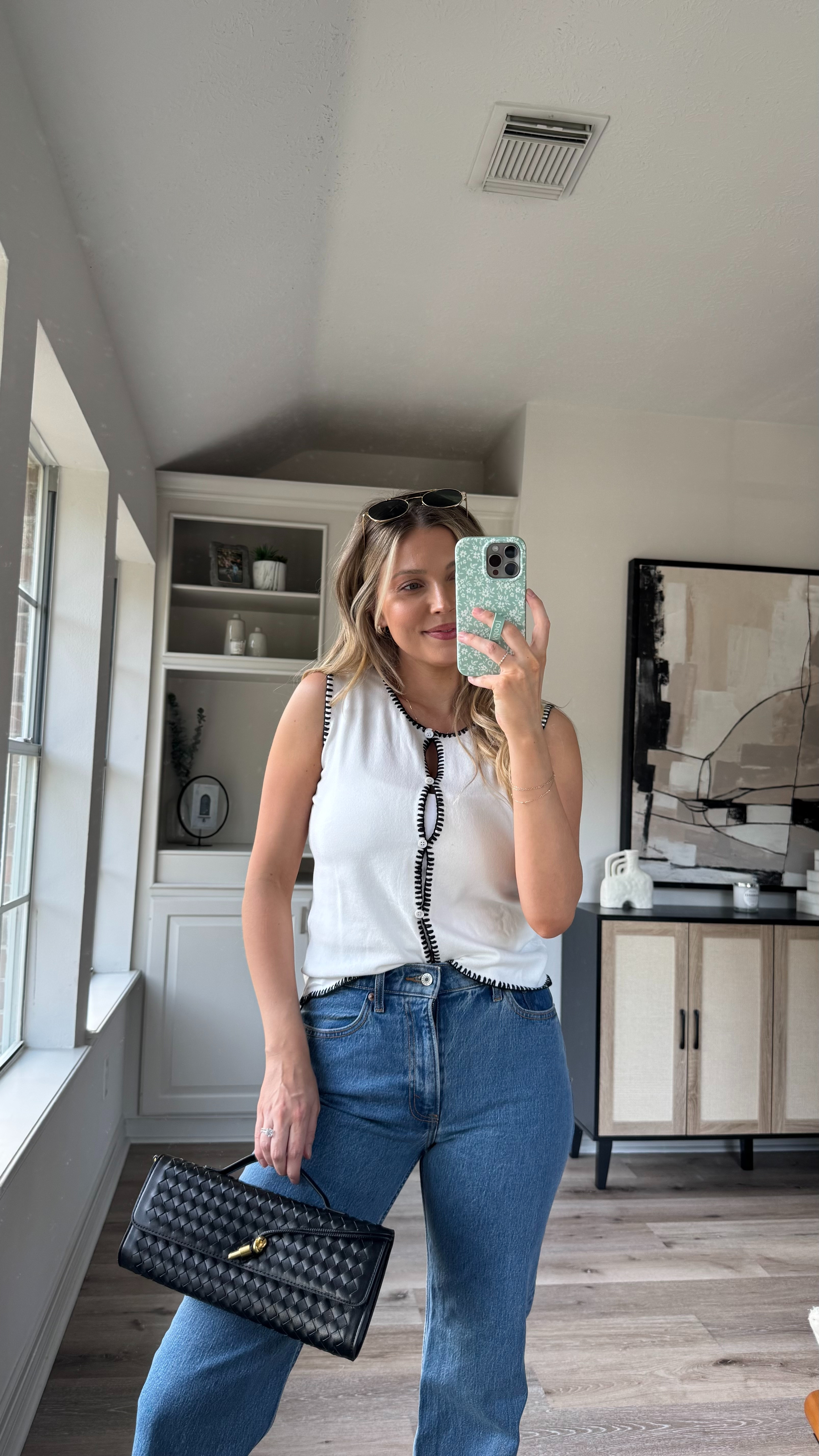 Casual Spring Outfit | This top is so cute and the buttons make it perfect for nursing.Wearing size S in the top. Size M in the sports bra tank. Size 27 L in the jeans Sandals fit tts. 

 

#LTKStyleTip