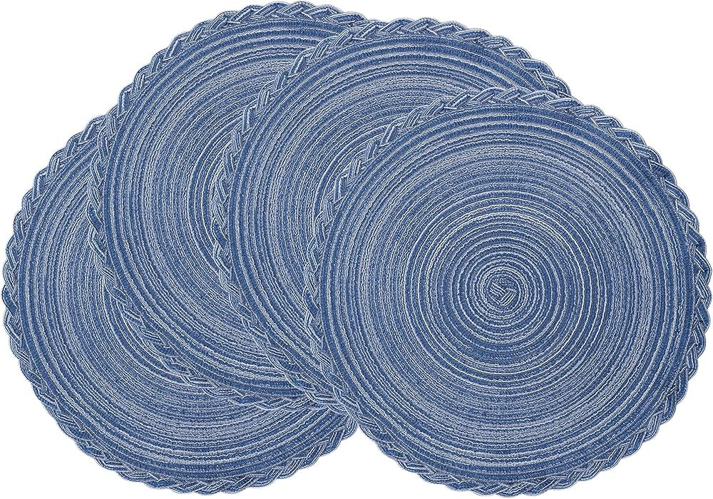 Round Braided Placemats Set of 4 Woven Heat Resistant Non-Slip Kitchen Table Mats for Dining Tabl... | Amazon (US)