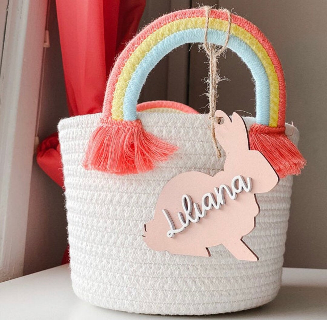 Rabbit Wood Tags, Farmhouse Tags, Pastel Bunny Rabbit Wood Custom Personalized Basket Gift Tag 3d... | Etsy (US)