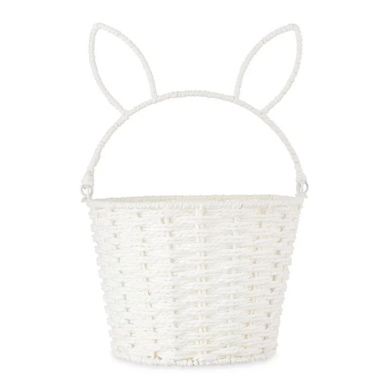 Way to Celebrate Medium Round White Paper Rope Easter Basket with Bunny Handle | Walmart (US)