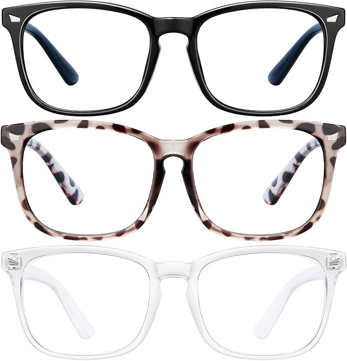 Blue Light Blocking Glasses - 3Pack Computer Game Glasses Square Eyeglasses Frame, Blue Light Blo... | Amazon (US)