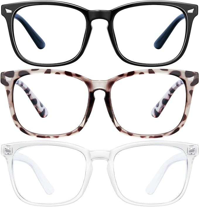 Blue Light Blocking Glasses - 3Pack Computer Game Glasses Square Eyeglasses Frame, Blue Light Blo... | Amazon (US)