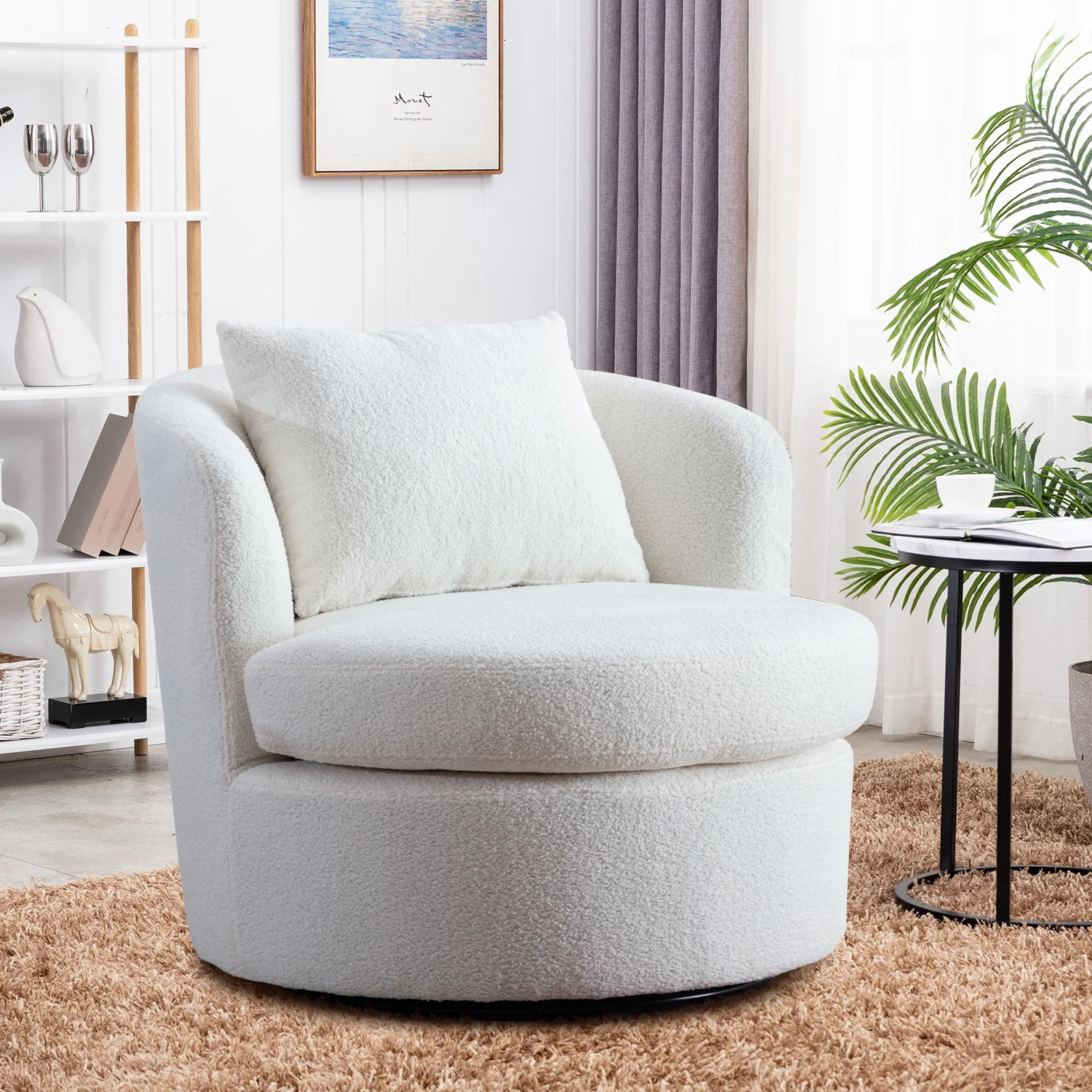 Prelife Swivel Accent Chair with Lamb Wool Fabric for Adult, Plump Pillow, Detachable Cushion, Wh... | Walmart (US)