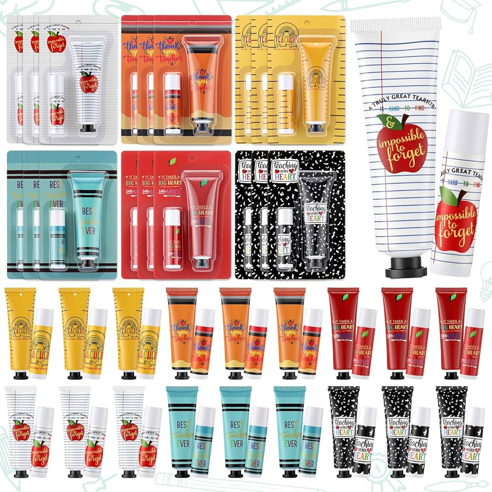 Loopeer 24 Sets Teacher Valentines Gifts Teacher Appreciation Gifts Bulk Hand Cream Lip Balm Set ... | Amazon (US)