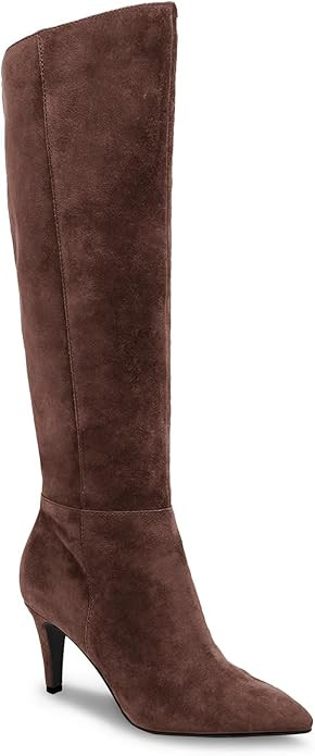 Coutgo Womens Wide Calf Knee High Boots Stiletto High Heel Pointed Toe Side Zipper Suede Long Boo... | Amazon (US)