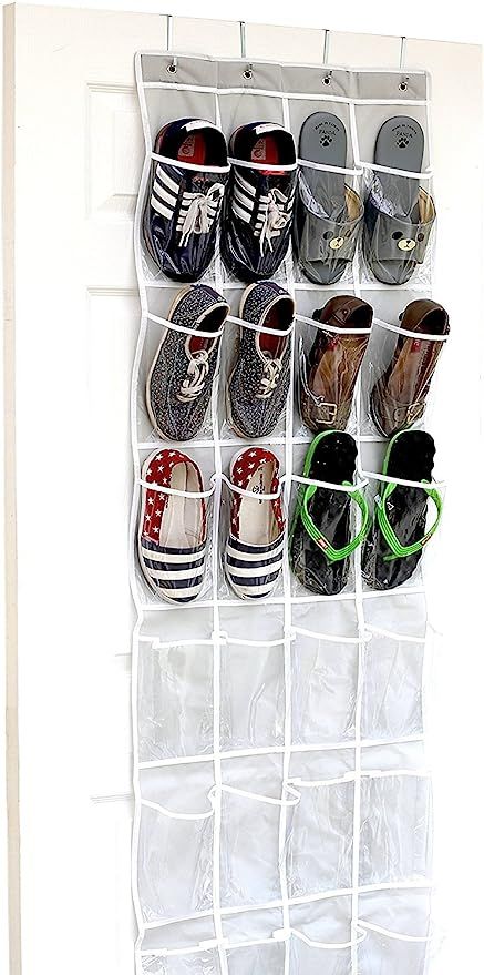 24 Pockets - SimpleHouseware Crystal Clear Over The Door Hanging Shoe Organizer, Gray (64'' x 19'... | Amazon (US)