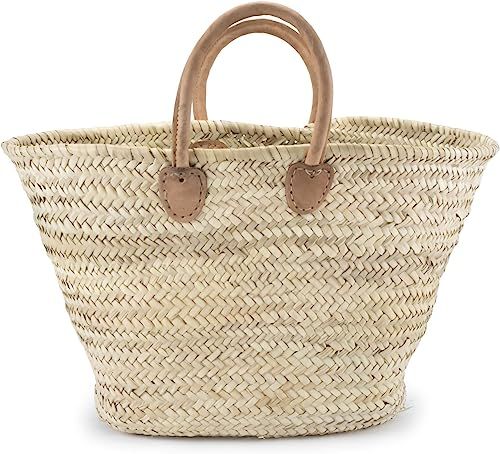 Moroccan Straw Shopper Bag w/Brown Leather Handles - 22"Lx8"Wx15"H - Palermo | Amazon (US)