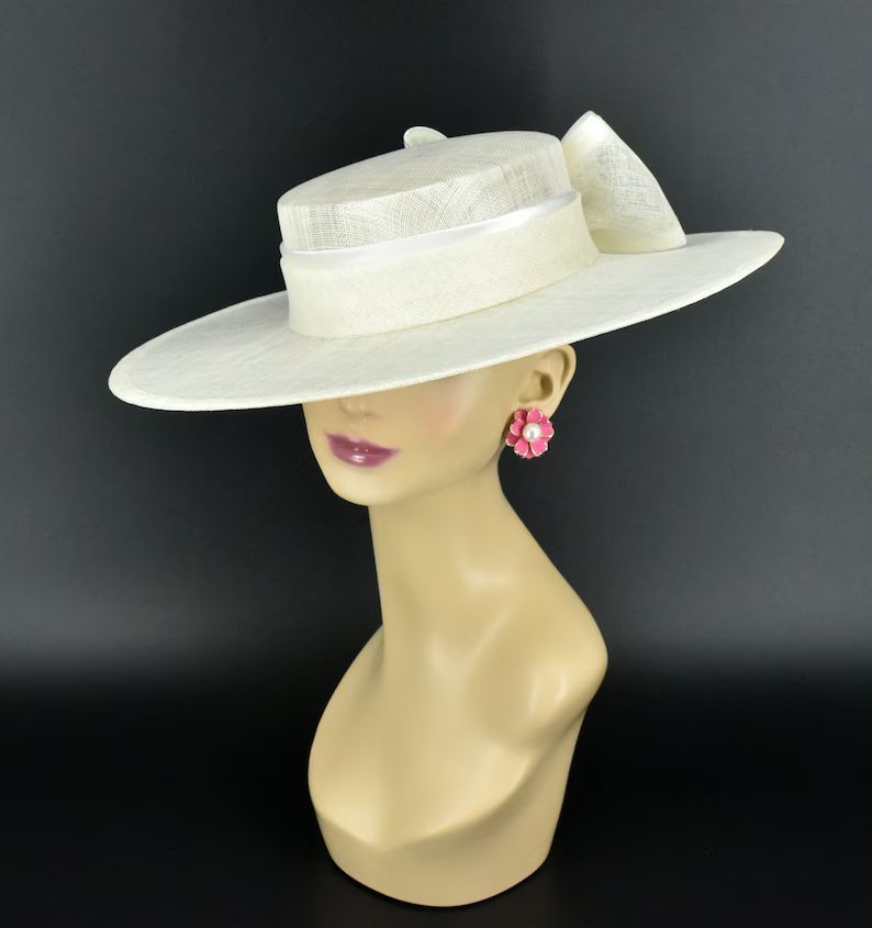 M23156 Ivory Medium Brim Sinamay Fascinator Hat for Kentucky Derby Hat, Church Hat, Wedding Hat, ... | Etsy (US)