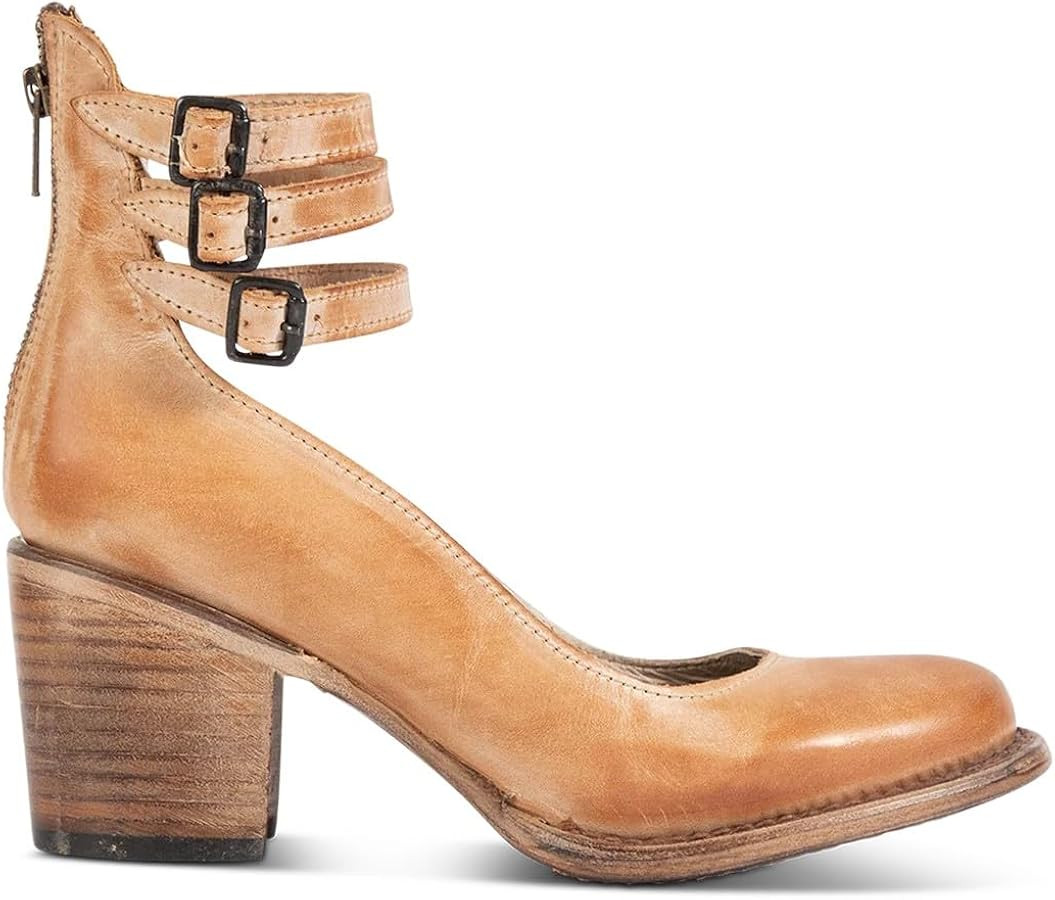 Womens Leather Ankle Strap High Heel Pumps Vintage Style Block Heel Mary Jane Shoes with Adjustab... | Amazon (US)