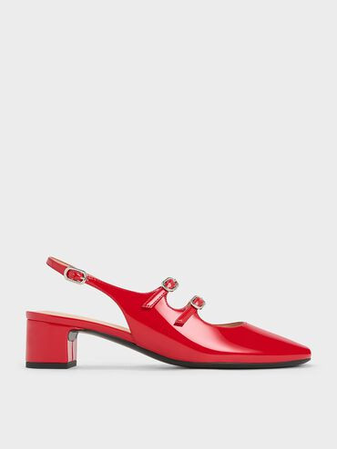 Red Double-Strap Slingback Mary Jane Pumps | CHARLES & KEITH | Charles & Keith CA