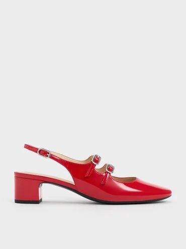 Double-Strap Slingback Mary Jane Pumps
 - Red | Charles & Keith US