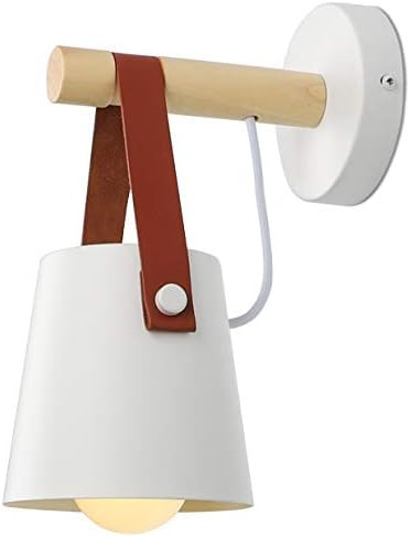 iYoee Wall Sconce Lighting Fixture,White Industrial Bedroom Bedside Wall lamp Brown Leather and W... | Amazon (US)