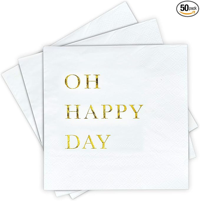 Gold Cocktail Napkins, Wedding Party Napkins - Oh Happy Day Disposable Paper Napkins for Wedding ... | Amazon (US)