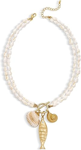 CLASSYZINT Gold Fish Necklace Blue Bead Necklace Boho Ocean Necklace Summer Jewelry for Women | Amazon (US)