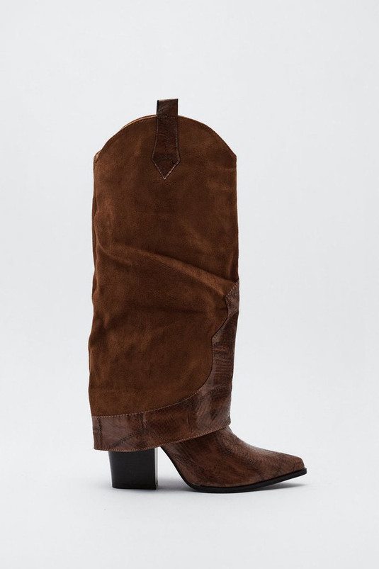 Bottes western à revers en similicuir | Nasty Gal FR