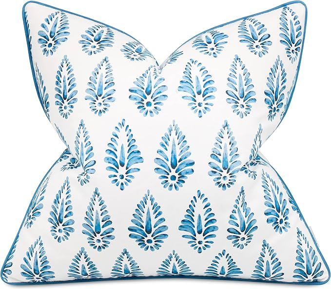 MANOJAVAYA Block Printed Blue Cotton Decorative Square Accent Throw Pillow Cover - Sofa, Chair, C... | Amazon (US)