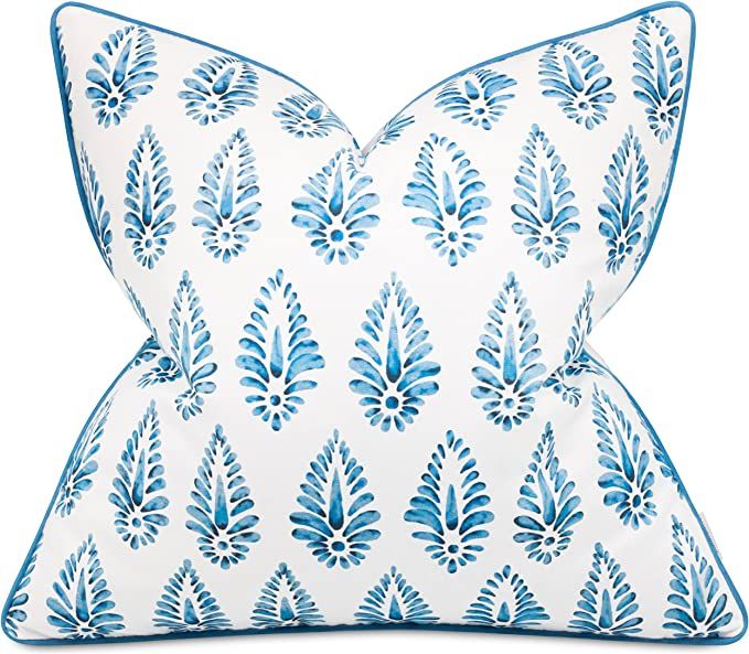 MANOJAVAYA Block Printed Blue Cotton Decorative Square Accent Throw Pillow Cover - Sofa, Chair, C... | Amazon (US)