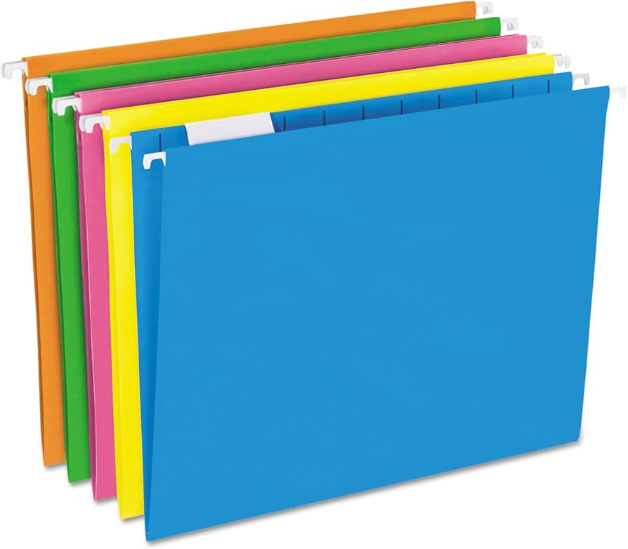 Pendaflex 81672 Glow Hanging File Folders, 1/5 Tab, Letter, Glow Assorted, 25/Box | Amazon (US)