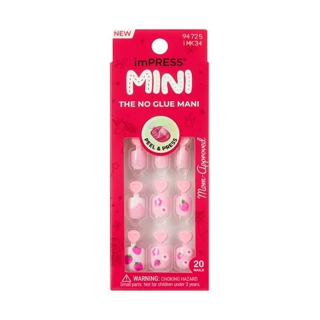 KISS imPRESS Press on Nails Berry Cute Pink Kids Squoval 20 Count | Walmart (US)