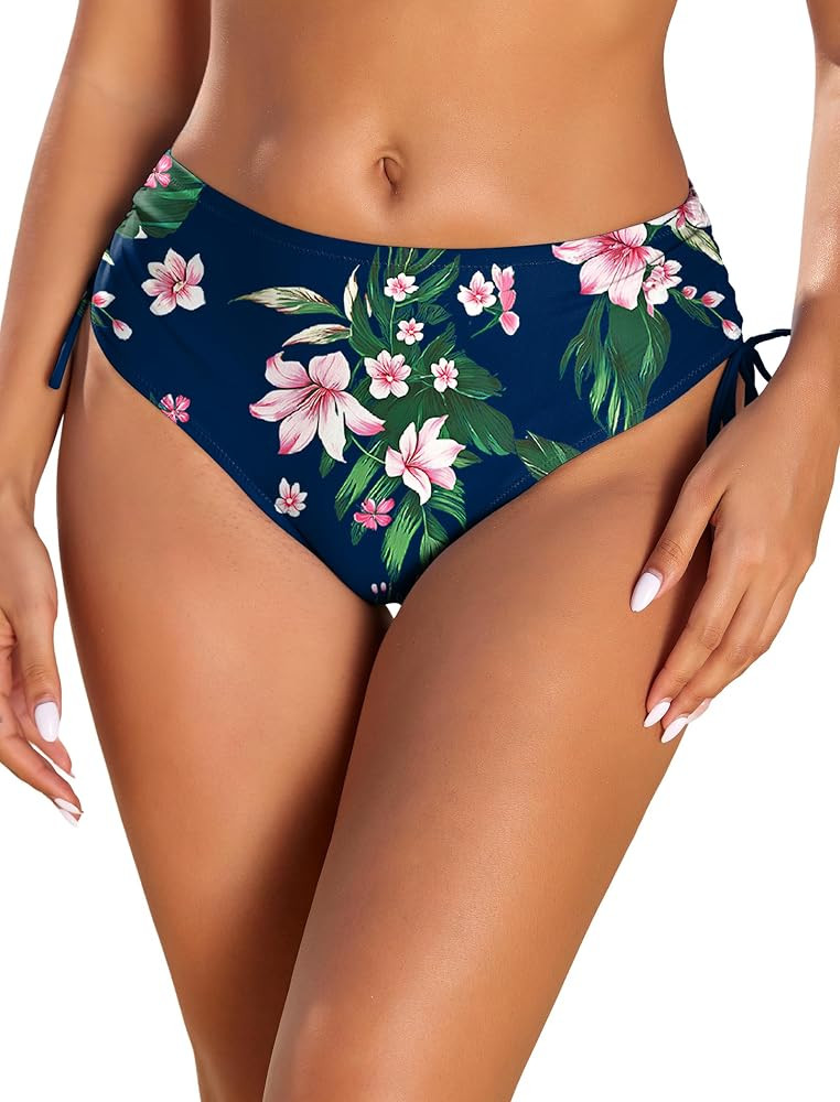 HUSKARY Women's Bikini Bottoms Full Coverage Mid Waisted Bathing Suit Swimsuit Bottom Side Tie Sw... | Amazon (US)