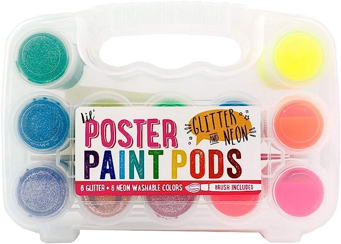 Ooly Lil' Poster Paint Pods - Set of 12 - 6 Neon and 6 Glitter Colors - Washable - Brush Included | Amazon (US)