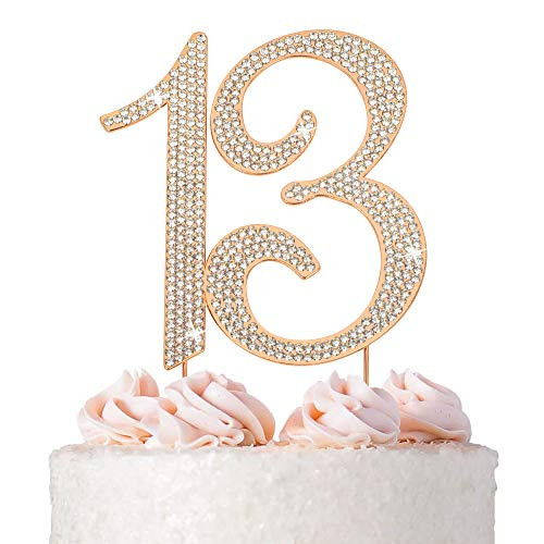 13 Cake Topper - Premium Rose Gold Metal - 13th Birthday Party Sparkly Rhinestone Decoration Makes a Great Centerpiece - Now Protected in a Box | Amazon (US)