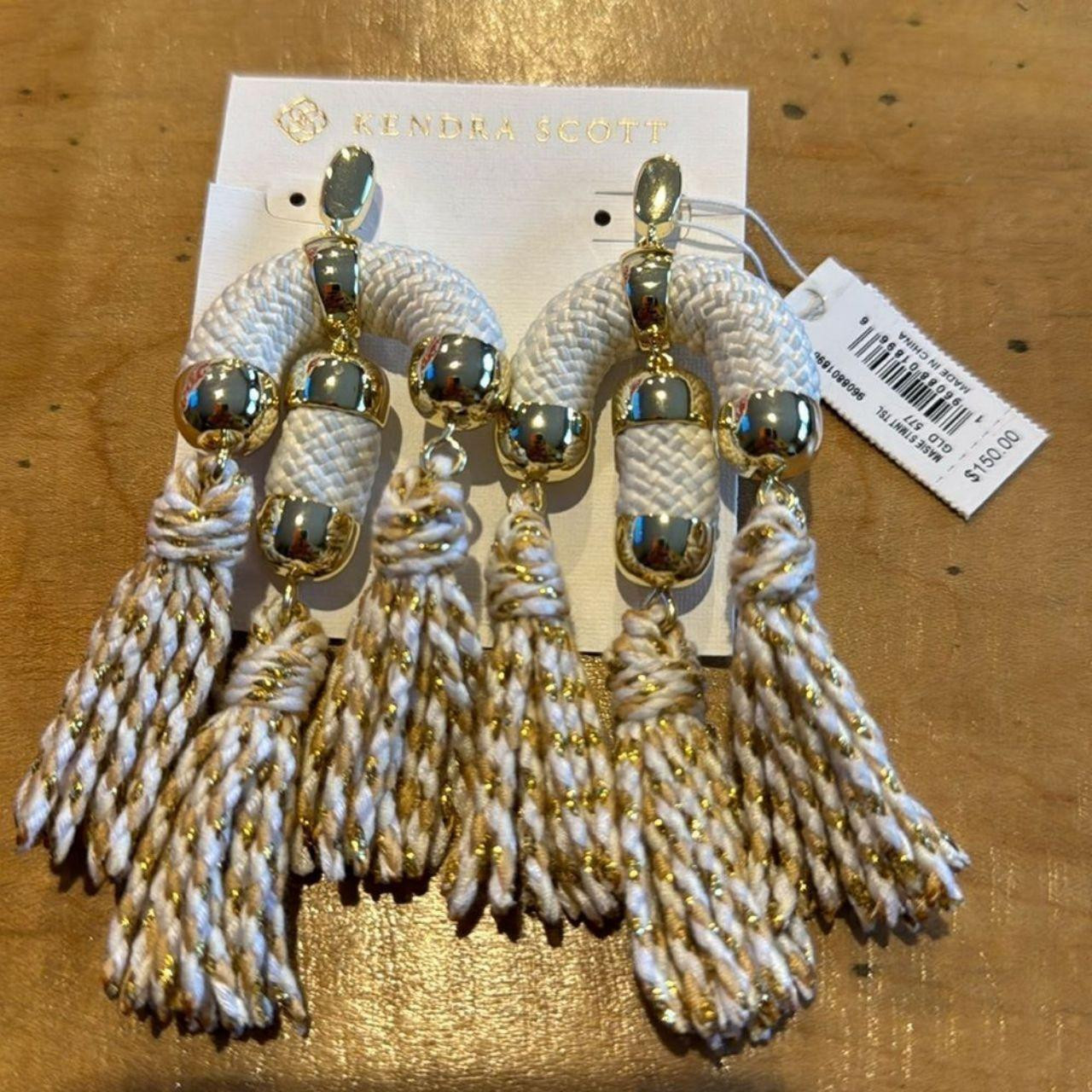 Kendra Scott Women's Earrings - White/Gold | Depop US