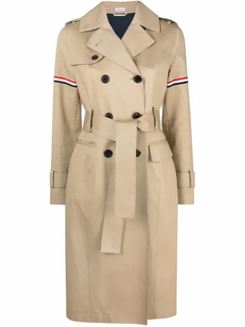 Thom Browne RWB-detail Belted Trench Coat - Farfetch | Farfetch Global