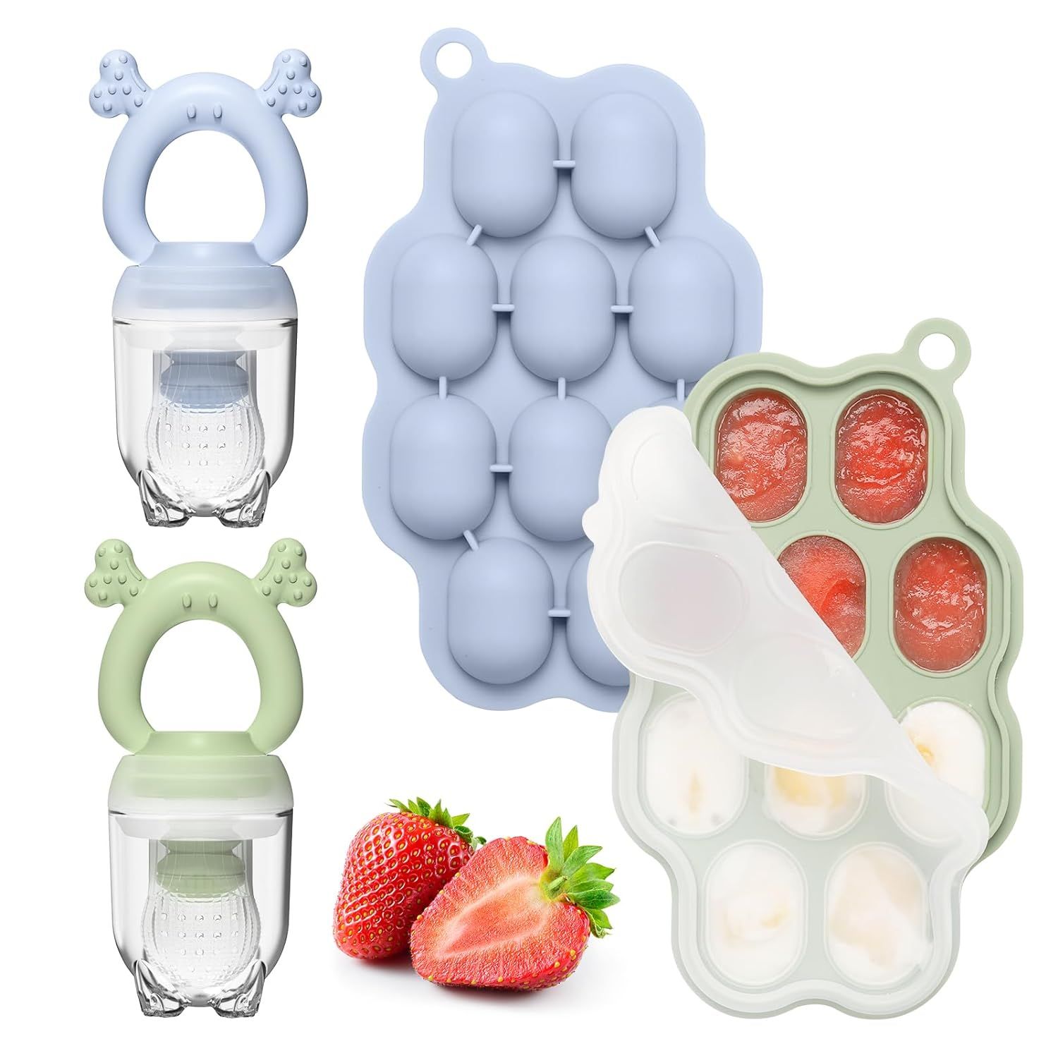 KingKam Baby Breastmilk Popsicle Molds & Baby Fruit Feeder (2 Pack), Baby Food Freezer Tray Stora... | Amazon (US)