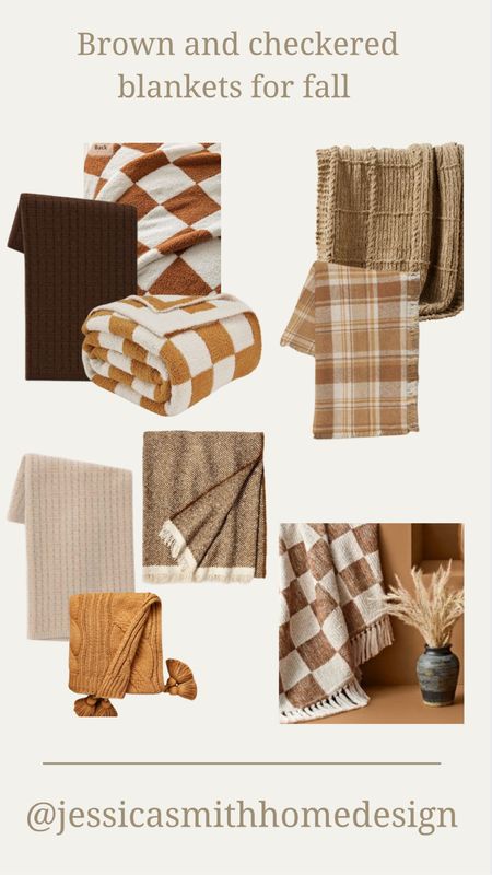 Brown, cream and checkered throw blankets for fall!