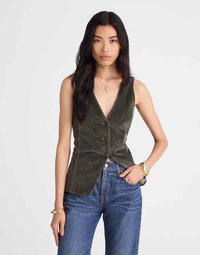 V-Neck Cutaway Vest in Corduroy | Madewell