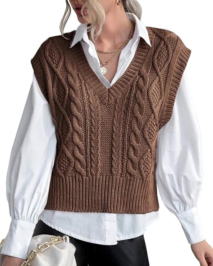 Sweater Vest for Women V Neck Sleeveless Knit Solid Casual Ribbed Preppy Pullover Tops | Amazon (US)