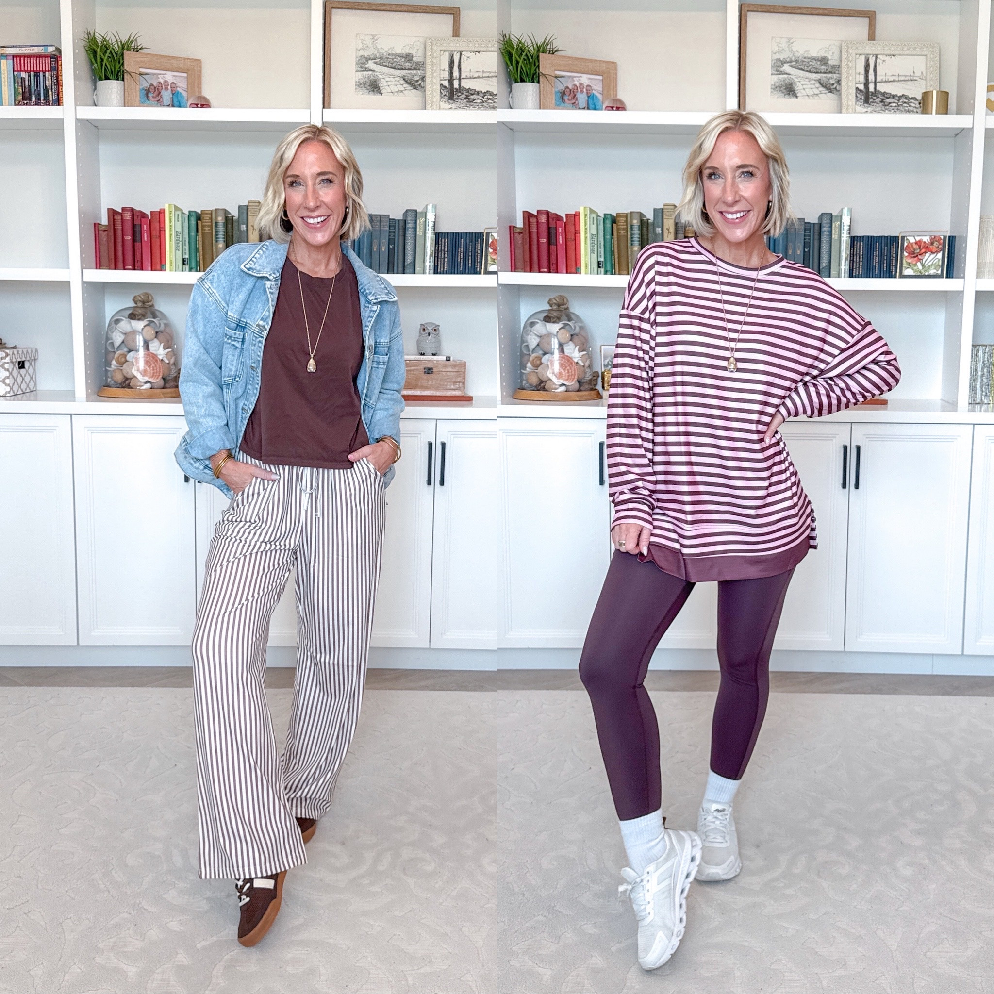 Amazon - fall finds - from dressy to casual. Wide Leg Lounge Pants - size small. 12 colors. * Cropped T Shirt - size small. 15 colors. * Denim Jacket - size small (oversized fit). Oversized Crewneck Sweatshirt - size small. 12 colors. * Brown leggings - mine are old but I’m linking a recommended pair.

#LTKSeasonal #LTKOver40 #LTKPetite