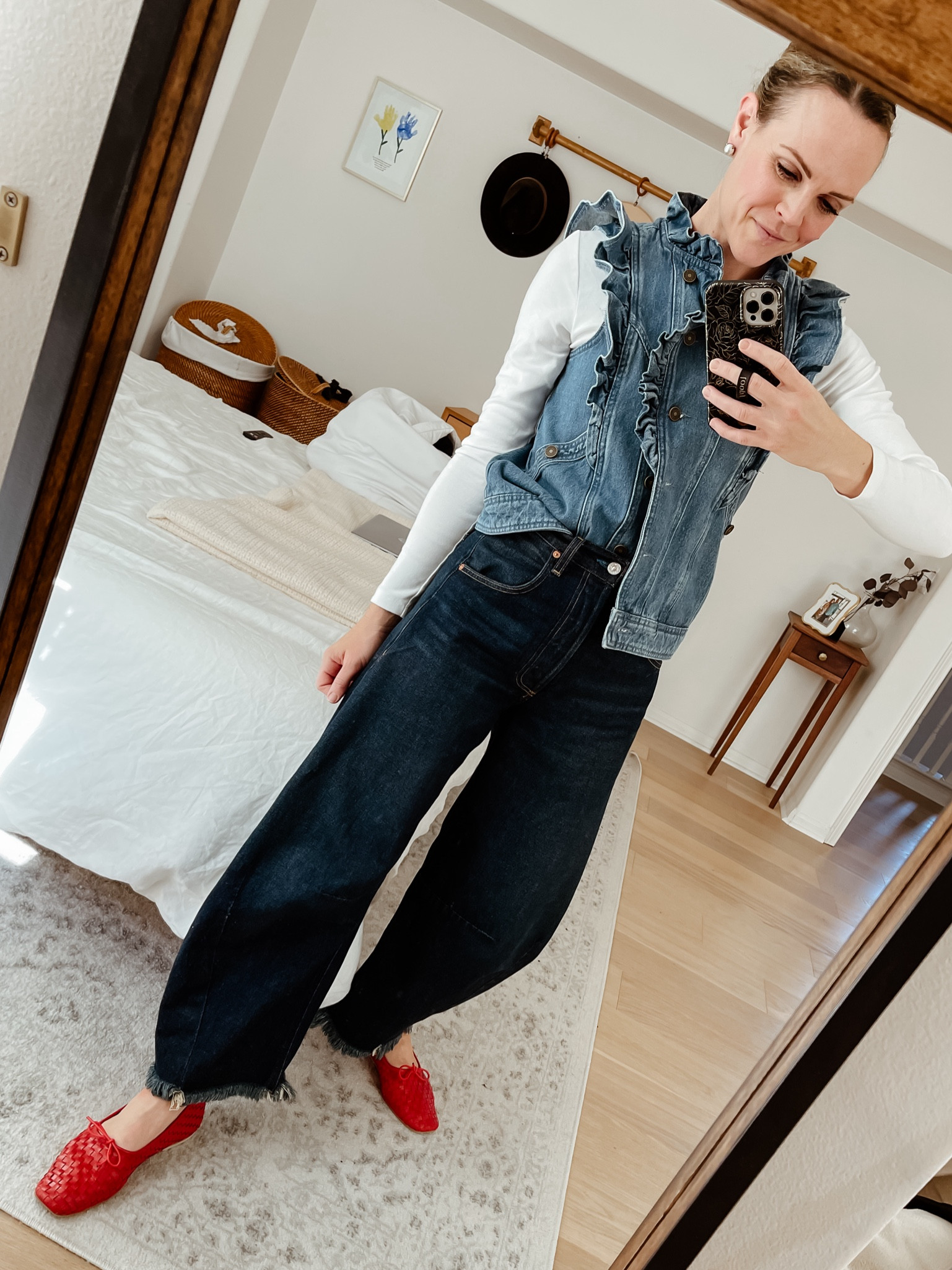 Double denim 💙🩵

Long sleeve —TTS, wearing a small
Jeans —run large, wearing a 24
Flats —TTS
Vest —old Sezane 

#LTKSeasonal #LTKshoecrush #LTKstyletip