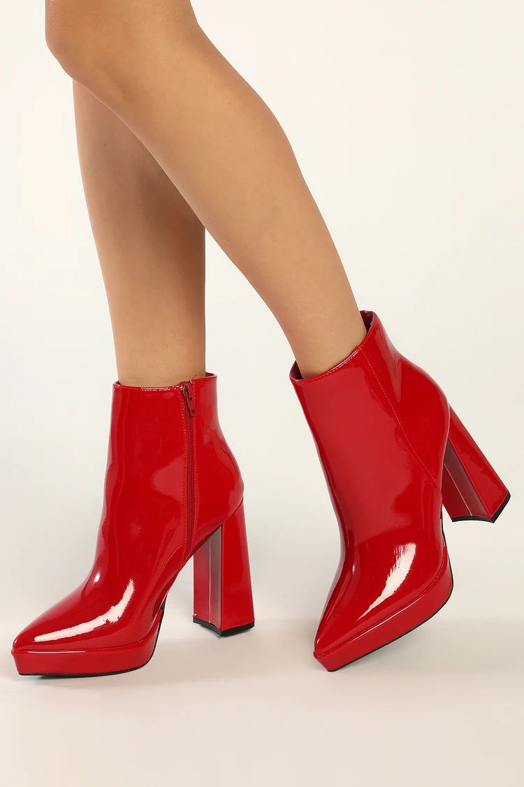 Kaseyy Red Patent Platform Pointed-Toe Ankle Booties | Lulus (US)