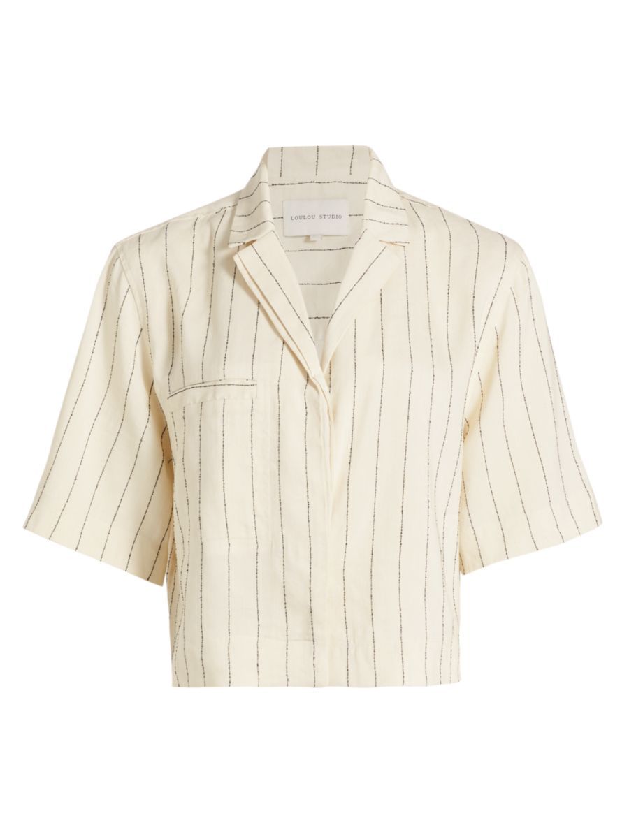 Lago Stripe Linen-Blend Crop Shirt | Saks Fifth Avenue