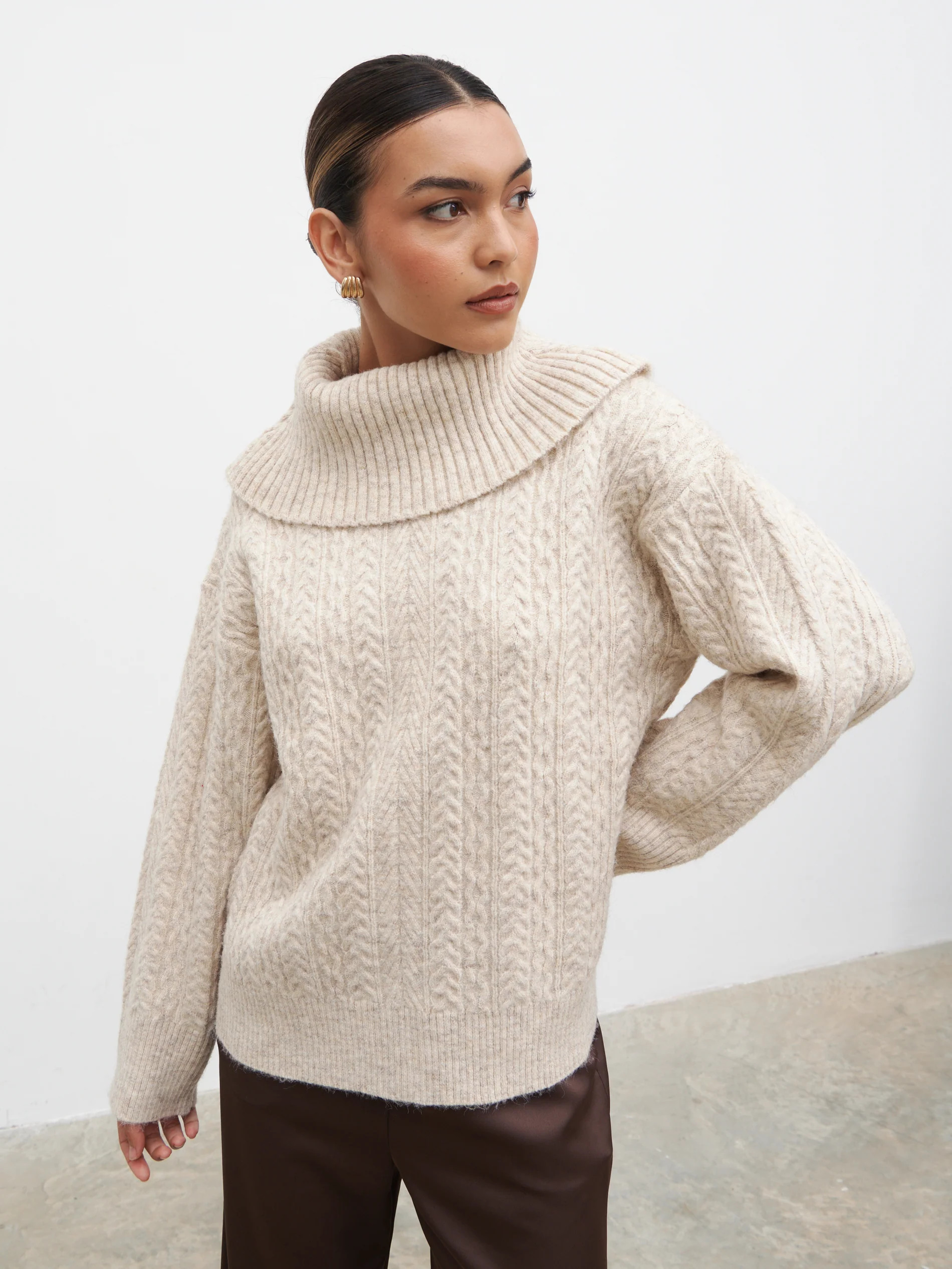 Blossom Cable Knit Exaggerated Roll Neck Jumper | Pretty Lavish (UK)